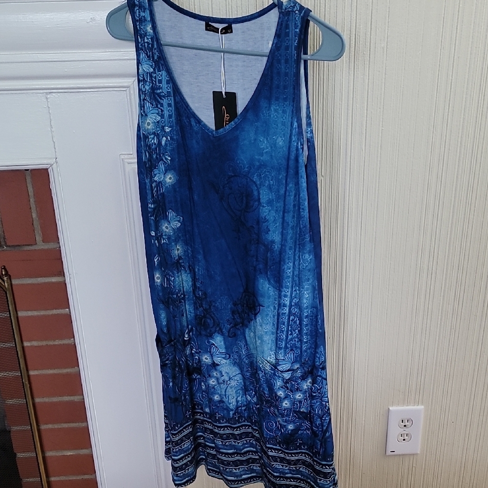Elegant Blue Patterned Midi Dress
